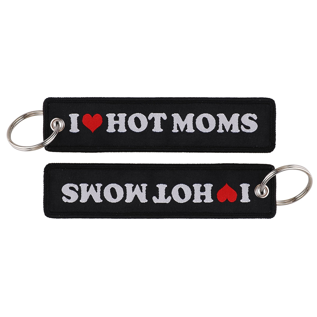 Funny Phrase 'I LOVE HOT MOMS' Embroidered Keychain