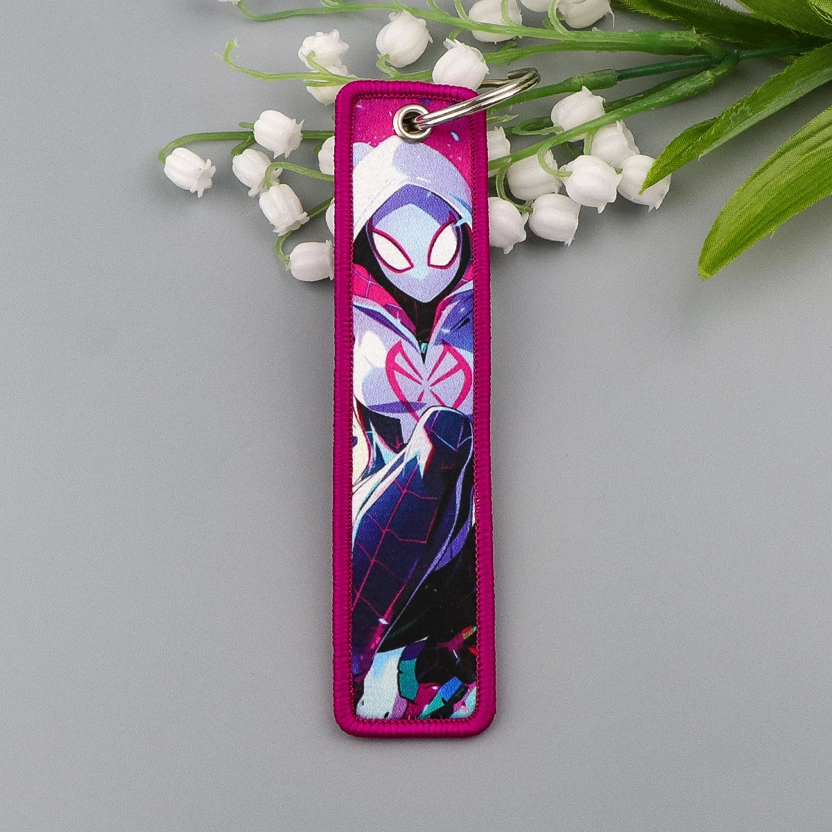Ghost-Spider Spider-Gwen Embroidered Keyring Keychain