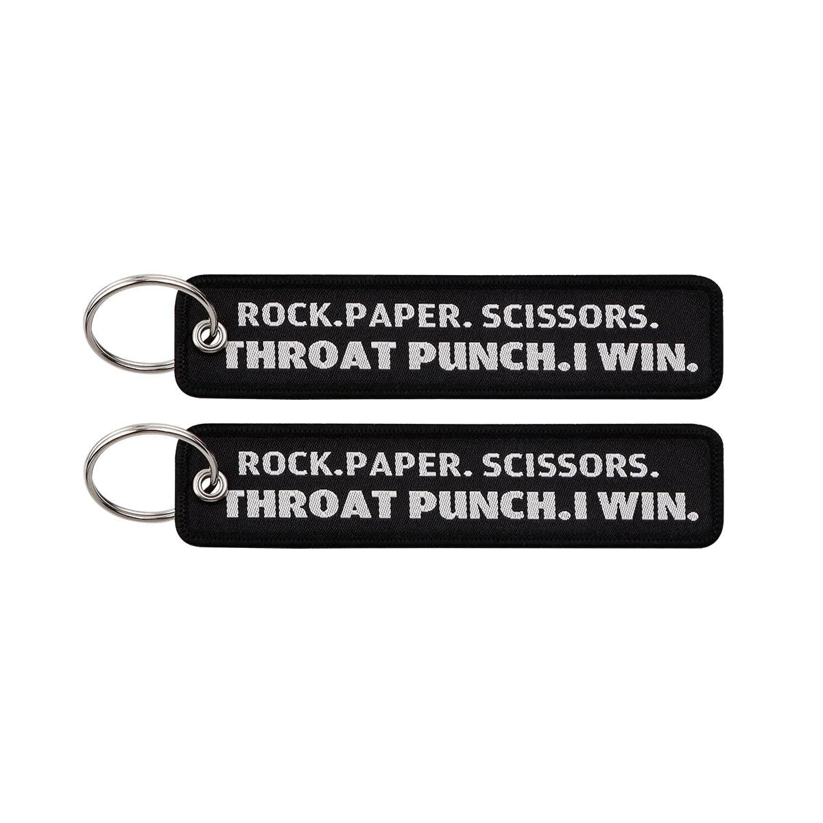 Rock Paper Scissors Throat Punch I Win Embroidered Keyring Keychain