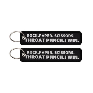 Rock Paper Scissors Throat Punch I Win Embroidered Keyring Keychain