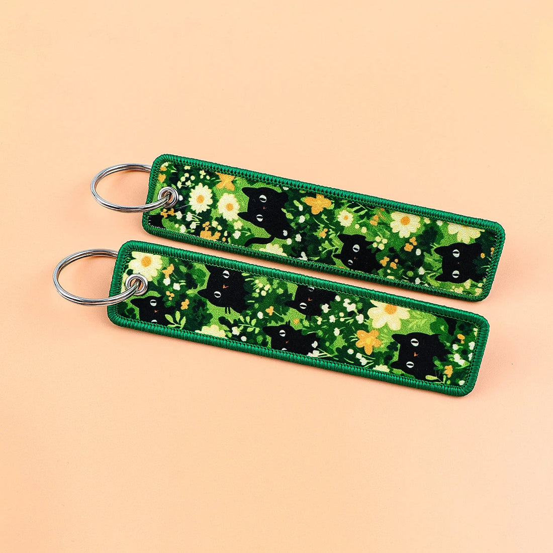 Black Cat in the Bush Embroidered Keyring Keychain