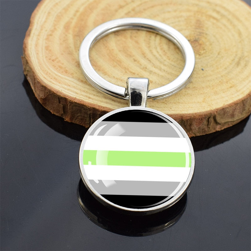 LGBT Flag 'Agender' Keyring Glass Keychain
