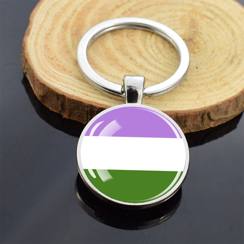 LGBT Flag 'Genderqueer' Keyring Glass Keychain