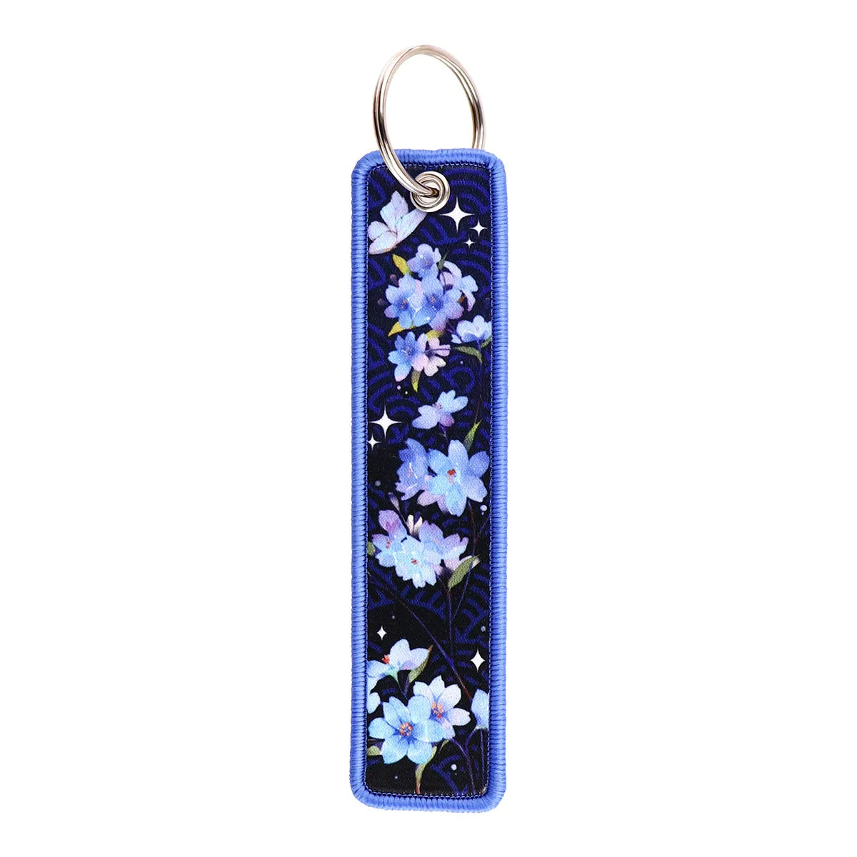 Flowers 'Blue Orchids' Embroidered Metal Keychain