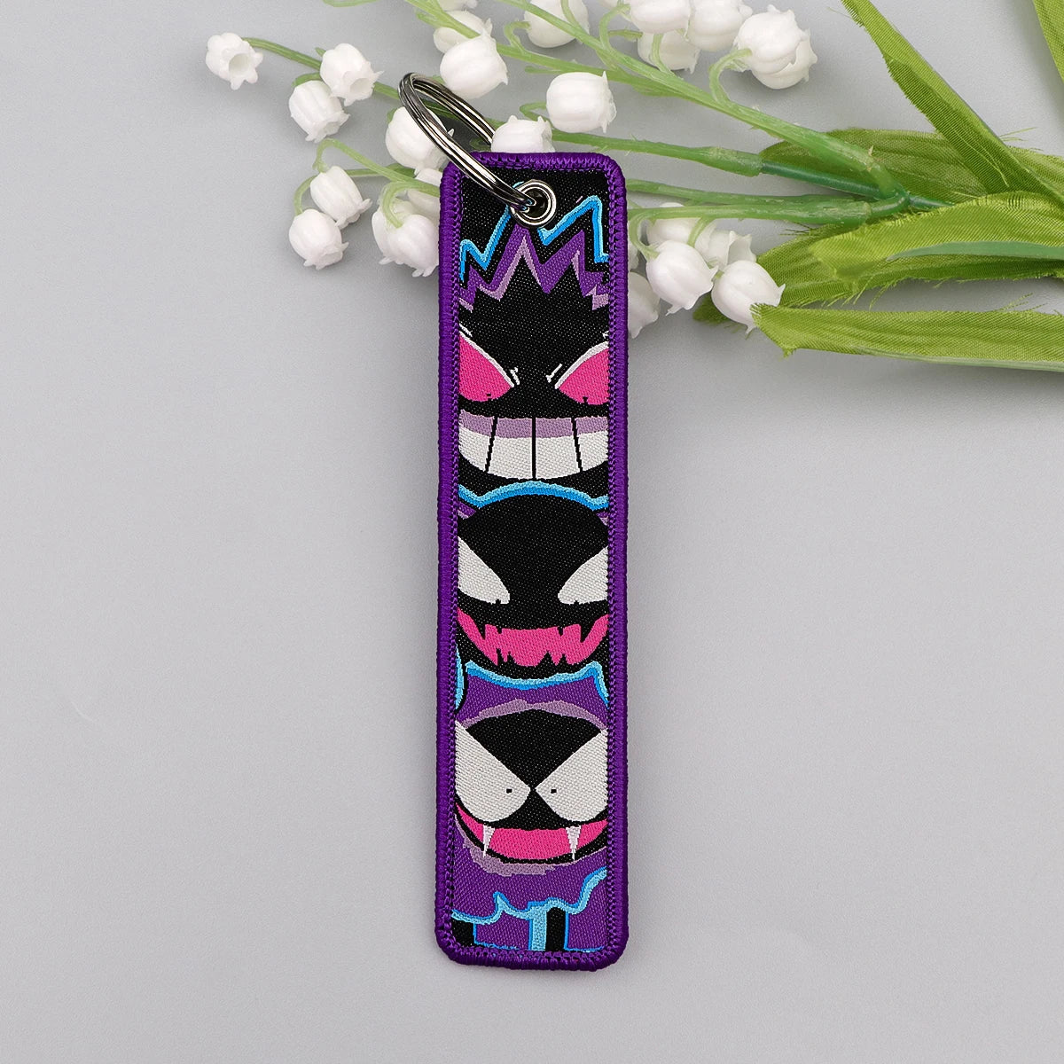 Pokemon Gengar Faces Embroidered Keyring Keychain