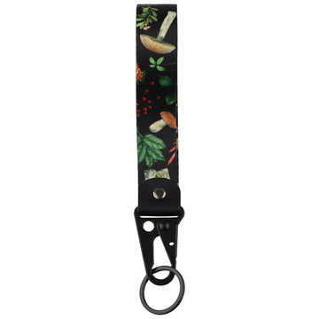 Mushroom & Leaves Wrist Lanyard Keychain with Keyring Clip