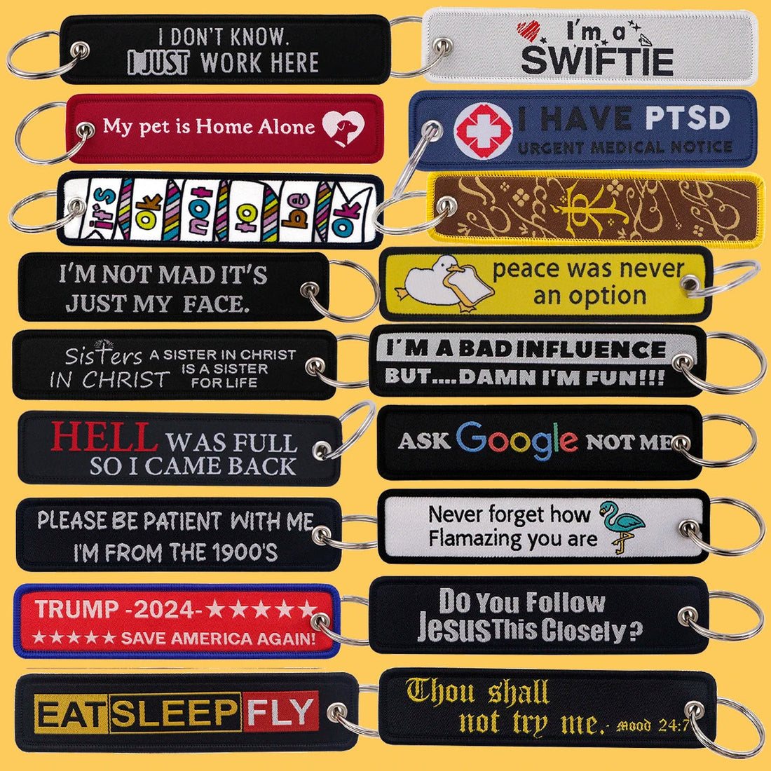 Medical Alert I Have PTSD Embroidered Keyring Keychain