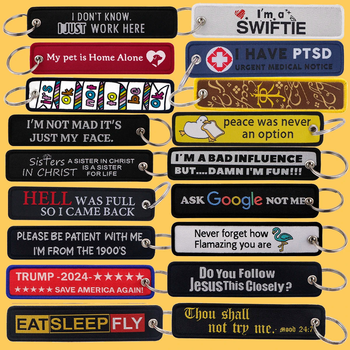 Medical Alert I Have PTSD Embroidered Keyring Keychain