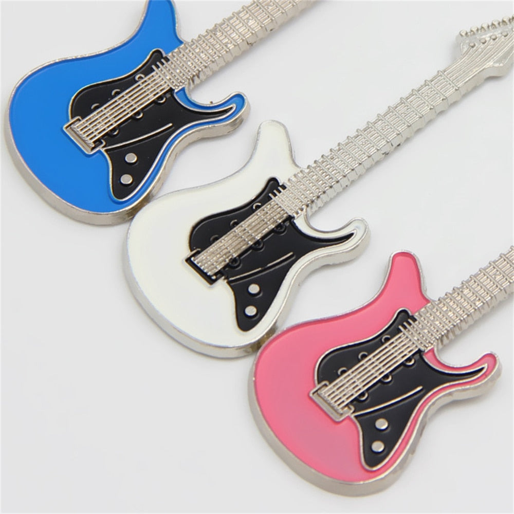 Electric Guitar 'White and Black | Guitar' Keyring Metal Keychain
