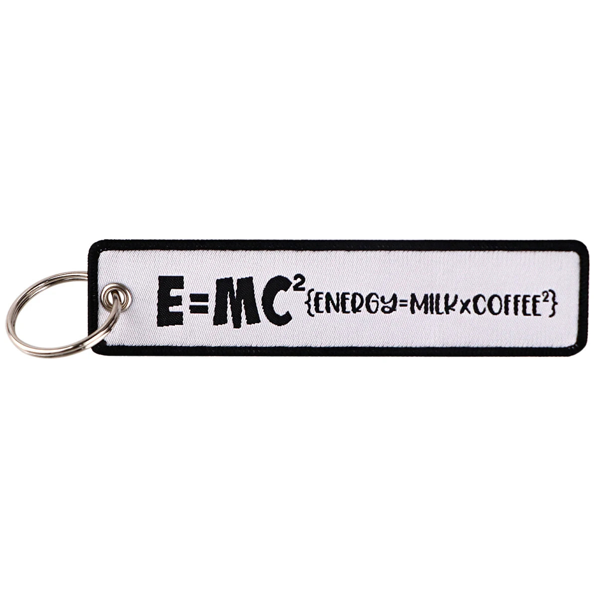 Funny Quotes 'E=MC2 {ENERGY=MILKxCOFFEE2}'Embroidered Metal Keychain