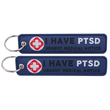 Medical Alert I Have PTSD Embroidered Keyring Keychain