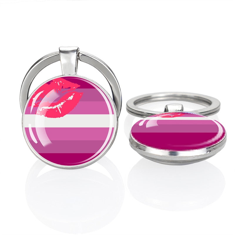 LGBT Flag 'Lipstick Lesbian' Keyring Glass Keychain