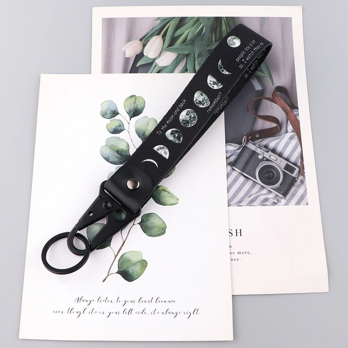 Moon Series Wrist Lanyard Keychain with Keyring Clip