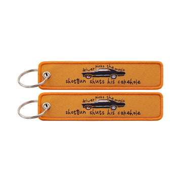 Driver Picks the Music Shotgun Shuts His Cakehole Embroidered Keyring Keychain