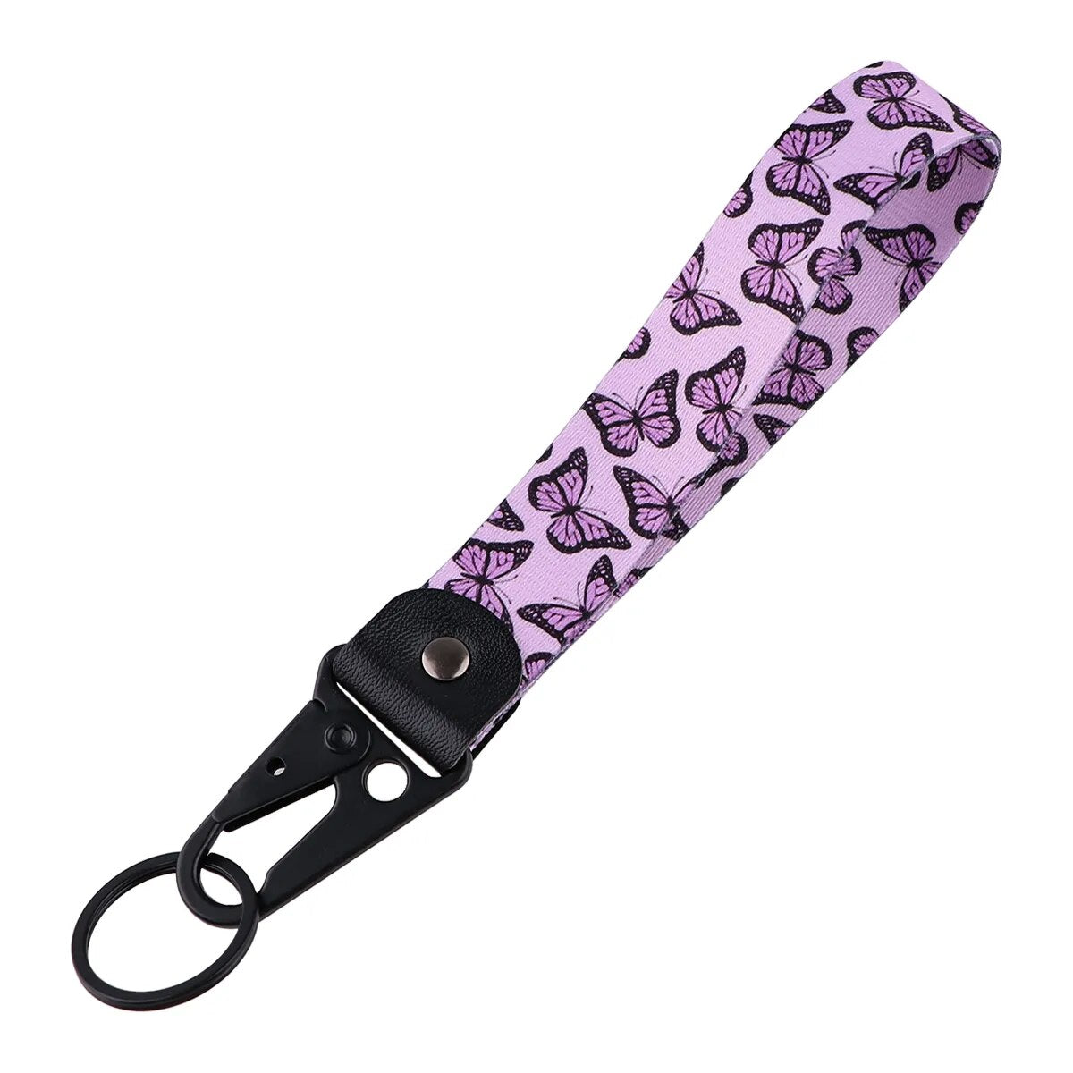Butterfly 'Black & Pink Butterflies' Wrist Lanyard Keychain with Keyring Clip