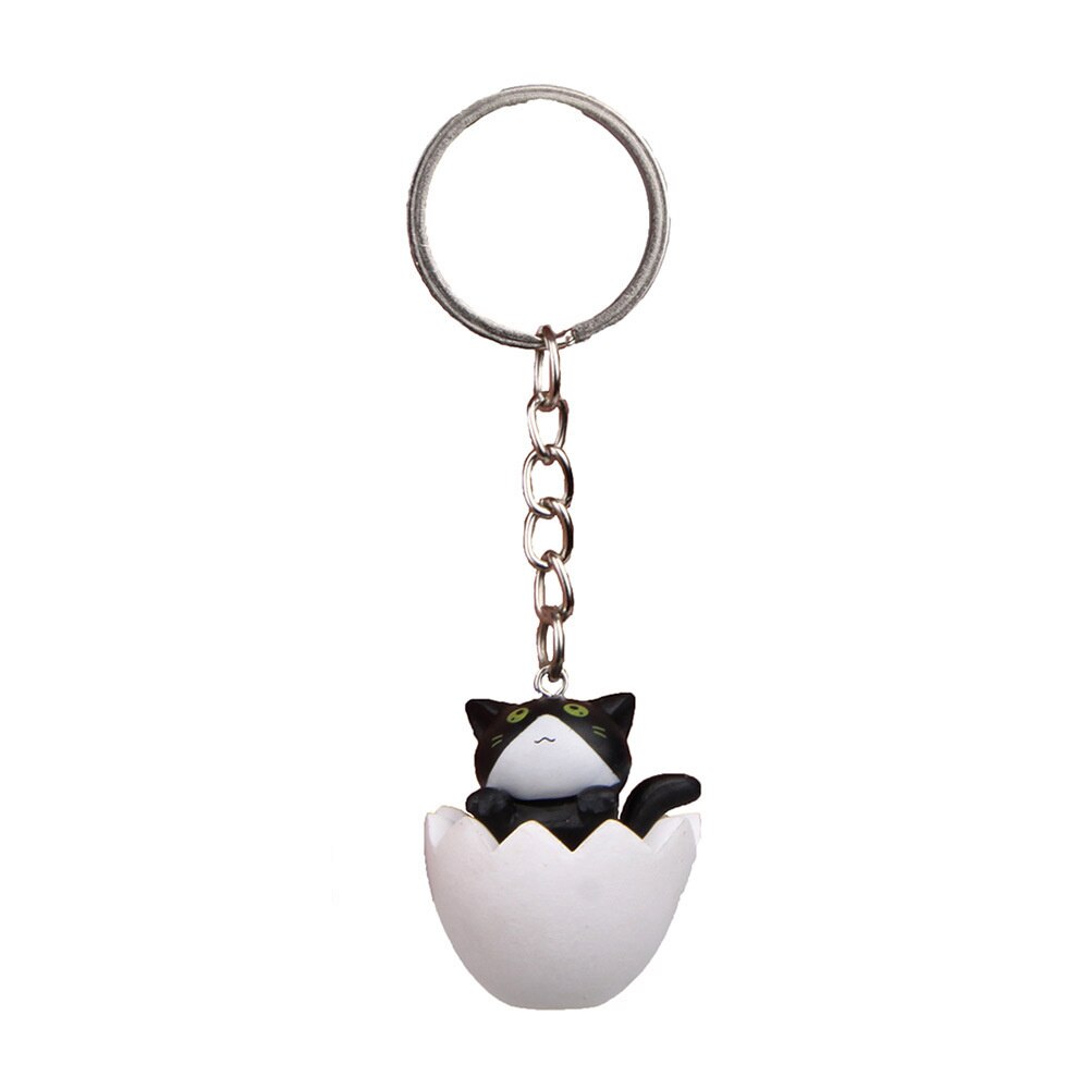 Cute Carton Cat 'Black Cat | White Egg Shell' Keyring SIlicone Keychain