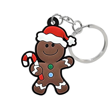 Christmas 'Gingerbread Man | Candy Cane' Keyring Rubber Keychain
