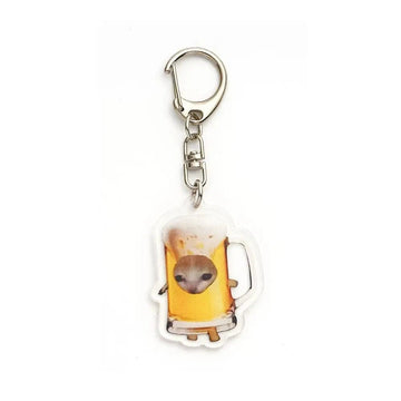 'Beer Cat Face' Keyring Acrylic Keychain