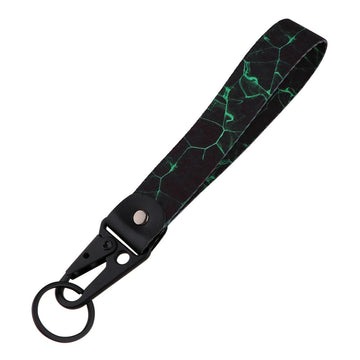 Colorful Marble 'Black Light Green' Wrist Lanyard Keychain with Keyring Clip