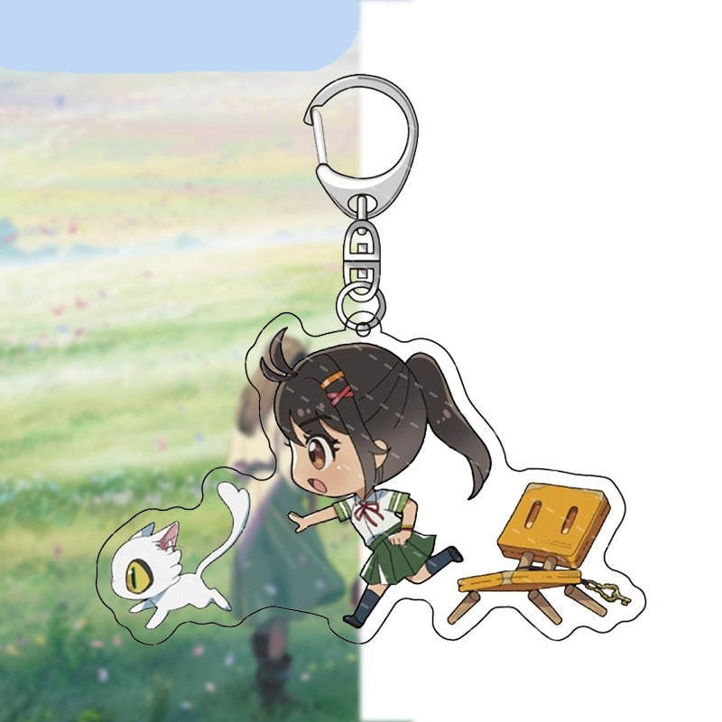 Suzume No Tojimari 'Suzume With Daijin And Chair' Keyring Acrylic Keychain