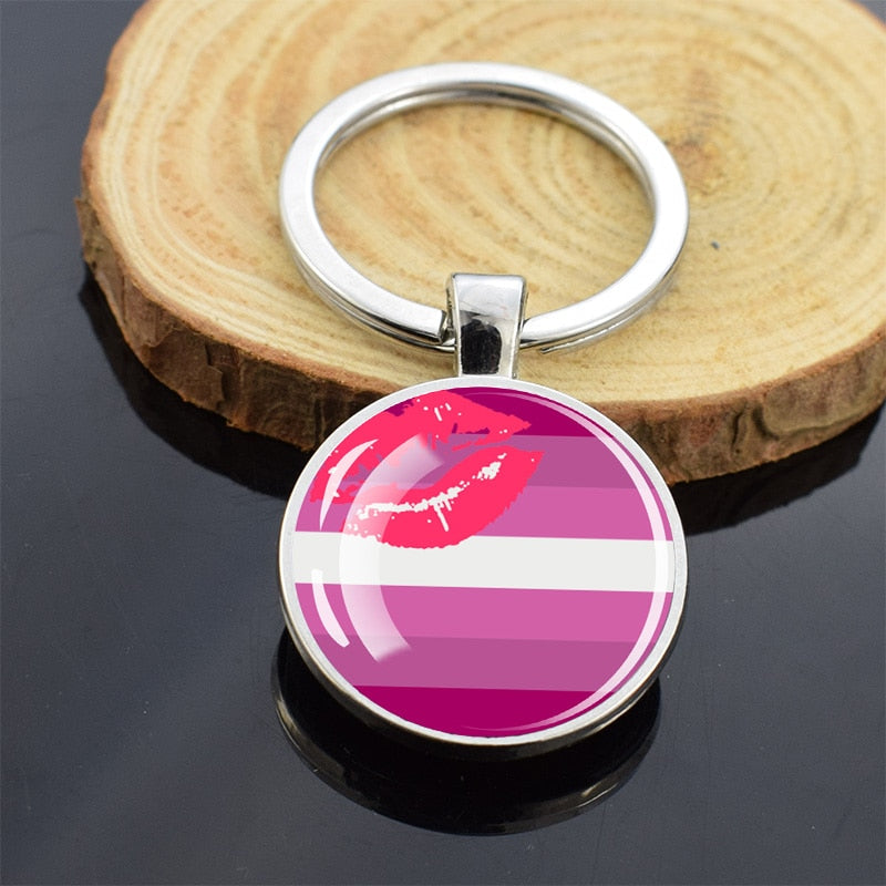 LGBT Flag 'Lipstick Lesbian' Keyring Glass Keychain