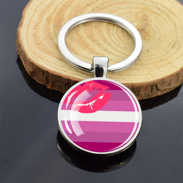 LGBT Flag 'Lipstick Lesbian' Keyring Glass Keychain