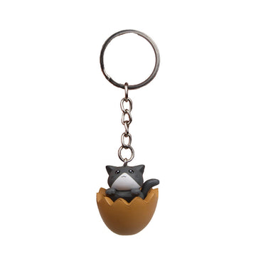 Cute Carton Cat 'Gray Cat | Brown Egg Shell' Keyring SIlicone Keychain