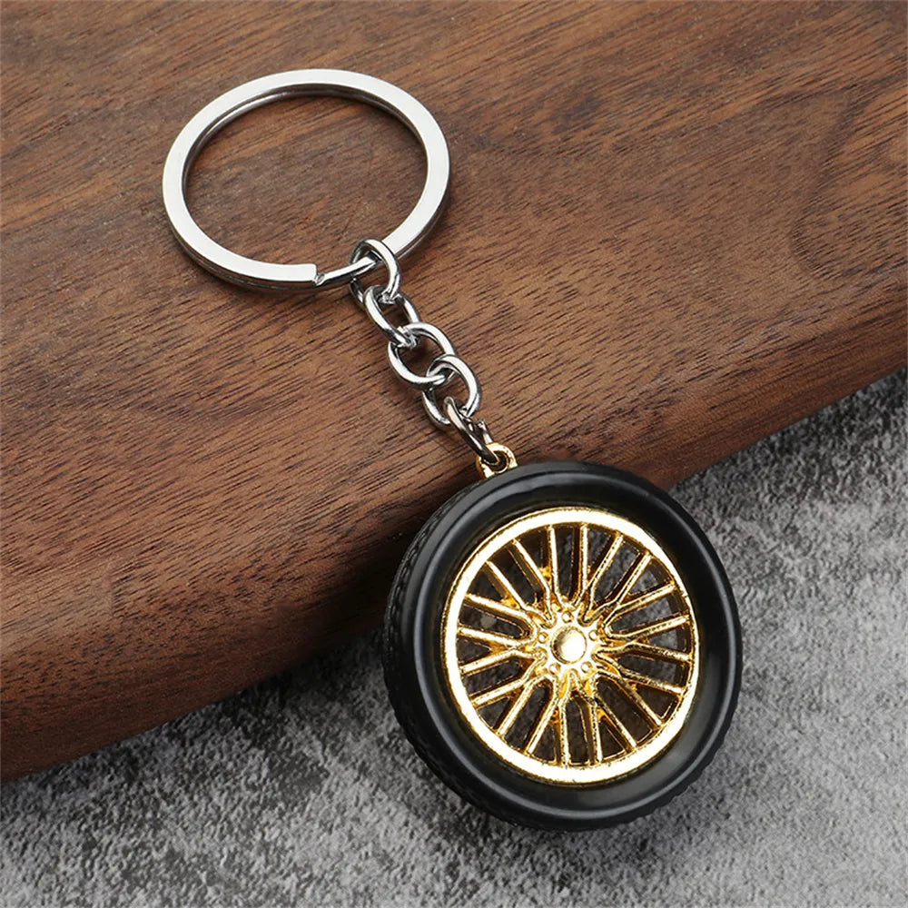 Car 'Men's Soft Rubber Golden Tire' Keyring Metal Keychain