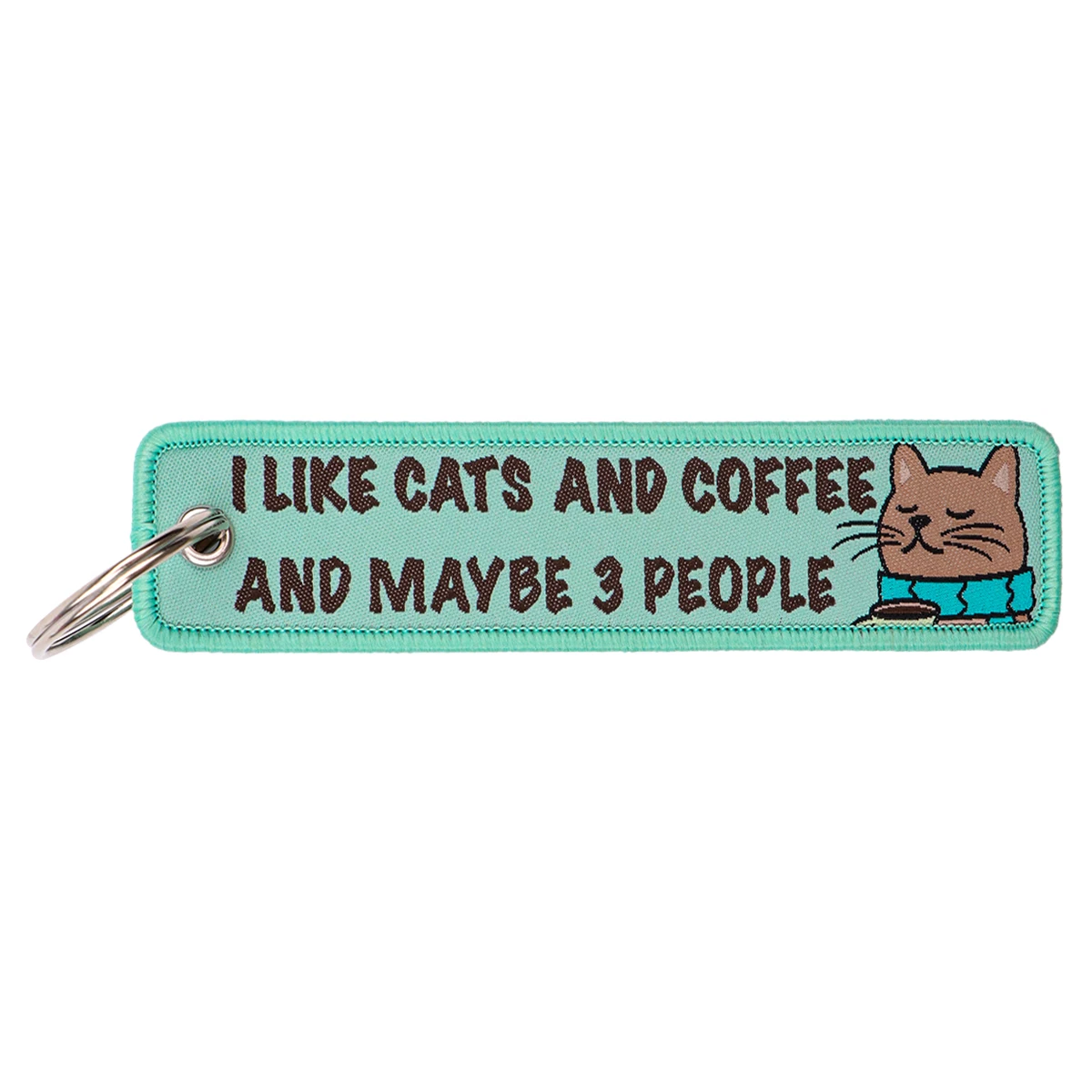 I Like CAts and Coffee and Maybe 3 People Embroidered Keyring Keychain