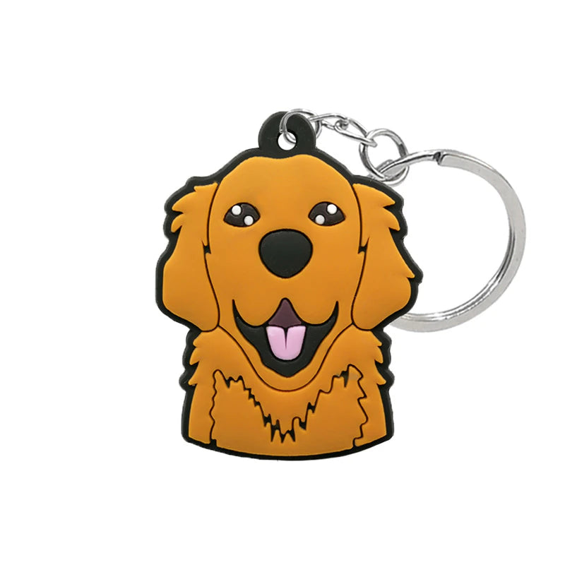 Happy Golden Retriever Keyring Rubber Keychain